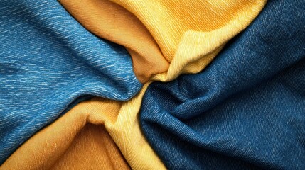 Textured Fabric Swirls in Blue and Yellow Colors for Creative Background Design