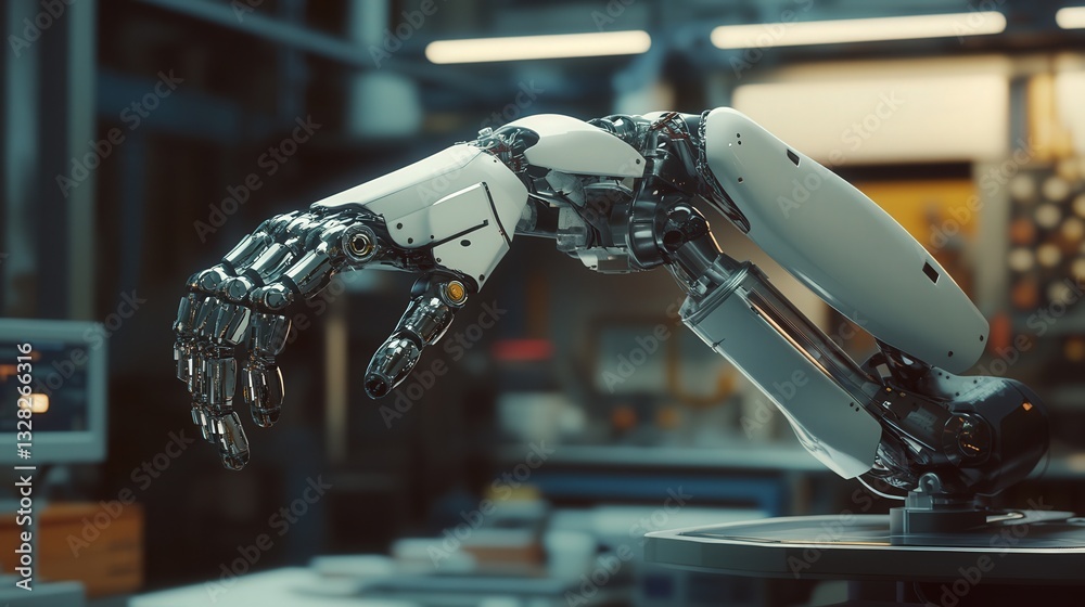 Aufkleber robotic arm prototype designed for precise, delicate tasks, such as working with fragile materials.