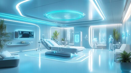 VIP hospital suite with AI-powered assistance, touchless controls, and an elegant interior