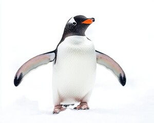 Fototapeta premium A playful penguin frolicking in the snow displaying its natural behavior in a winter wonderland