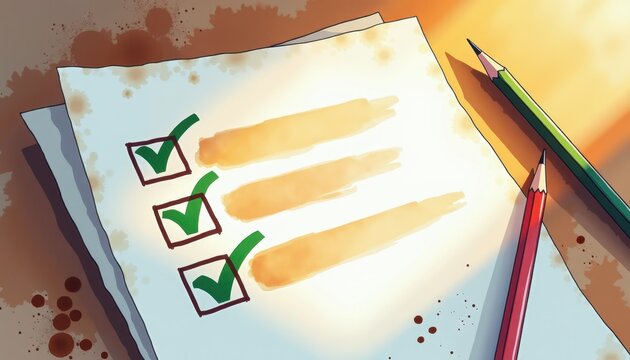 Completed checklist with green marks for productivity guides and organization websites