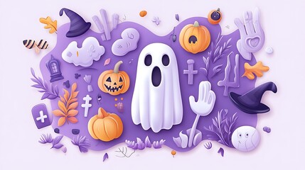 Playful Halloween Digital Illustration: Spooky Season Characters & Symbols AI Generated