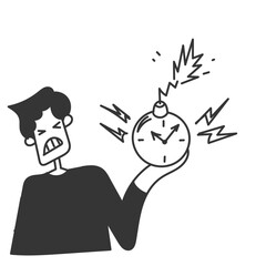hand drawing doodle hand holding clock bomb explosion