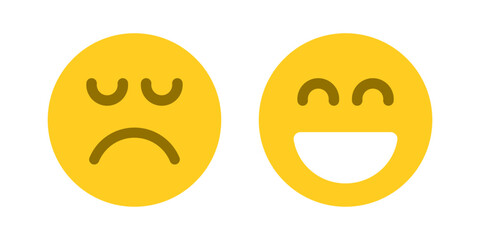 Fototapeta premium Smiling emoji with open mouth and sad emoji. vector illustration
