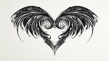 Obraz premium Ornate Wings Heart Shape Tattoo Design