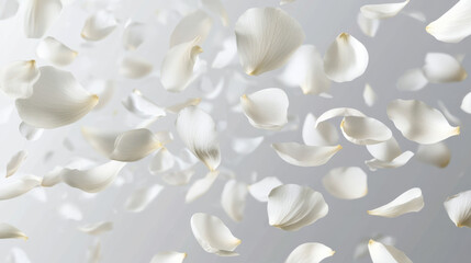 Soft and gentle white petals floating gracefully in air, creating serene atmosphere