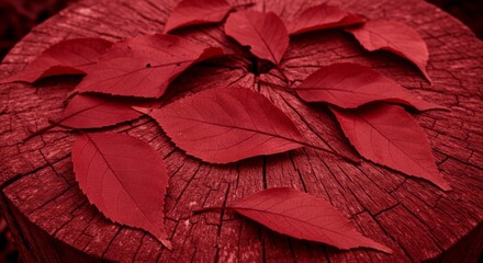 Crimson Leaves on Aged Wood