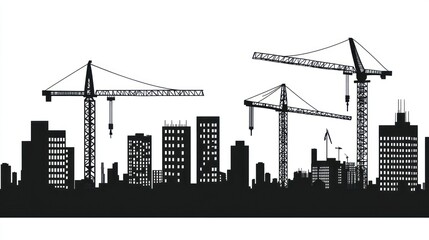 Fototapeta premium City skyline construction cranes silhouette