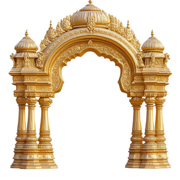 Gold Indian temple arch with background, PNG transparen  
