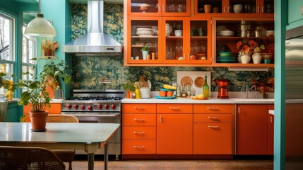 bold orange kitchen
