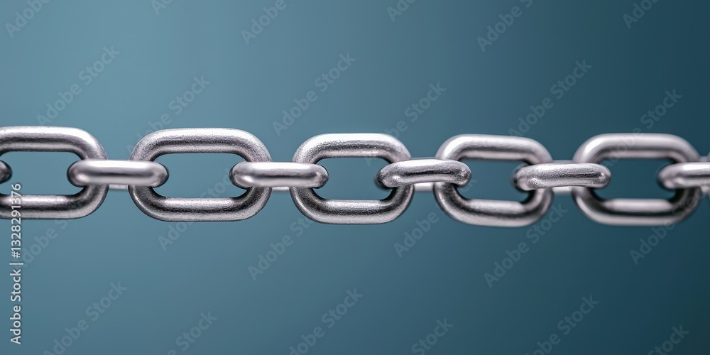 Poster A close-up of a metallic chain against a gradient background, showcasing its links and shiny texture in a sleek presentation.