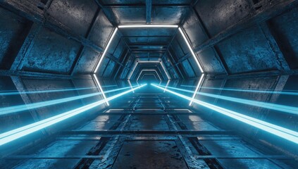Obraz premium Futuristic Tunnel with Neon Lights: A mesmerizing journey through a futuristic tunnel illuminated by vibrant neon lights, creating a sense of depth, energy, and technological advancement.