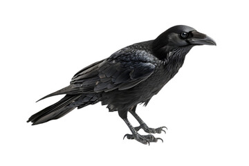 Fototapeta premium Detailed Portrait of a Glossy Black Raven with Intricate Feathers on Transparent Background Wildlife Close Up
