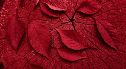 Crimson Leaves on Aged Wood