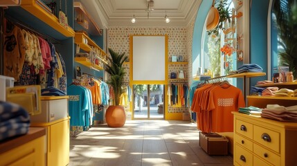 Fototapeta premium Vibrant retail fashion store interior urban location photography bright environment wide angle view shopping concept