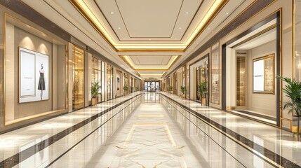 Obraz premium Elegant shopping mall corridor urban location architectural design modern environment wide-angle view