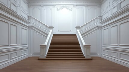 Obraz premium Elegant staircase design modern architecture interior space minimalist style frontal view sophisticated ambiance