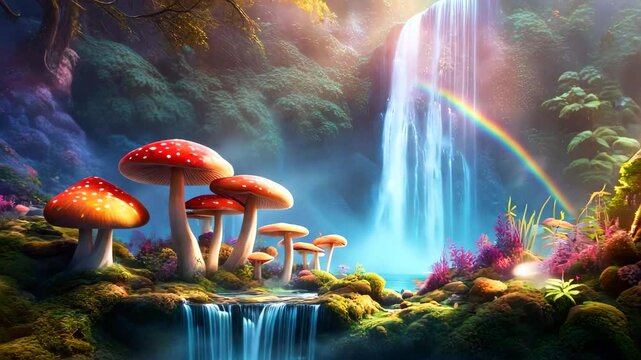 Magical glowing mushroom in beautiful forest
