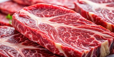 Raw Beef Close-up: Vibrant Red Marbling Texture, High-Resolution Culinary Stock Photo