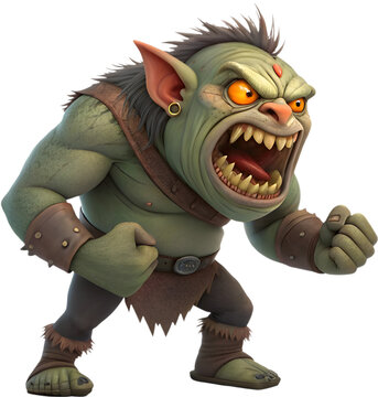 The terrifying troll character is large, ugly, and ferocious, with fierce features and dark powers. 