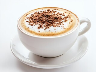 Close Up of Cappuccino with Chocolate Shavings in White Cup