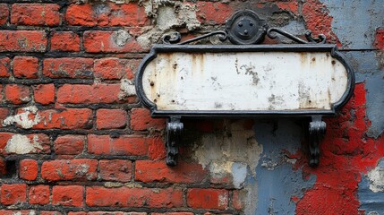 Old brick wall with blank sign urban setting photography textured environment close-up view historical concept