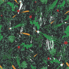 Radish Seamless Pattern on black background with texture