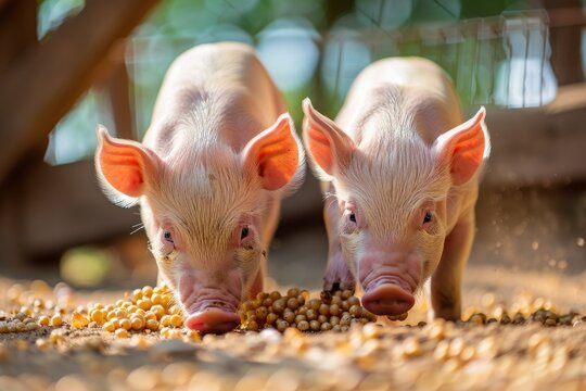 Flawless Visual of Piglets Are Scrambling to Eat Food in a Pig Farm