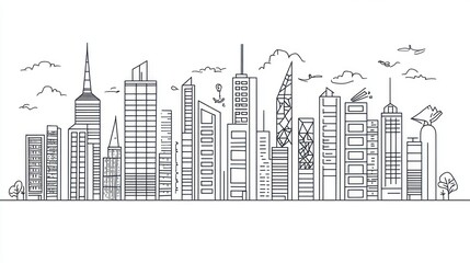 Fototapeta premium Outline city skyline, modern architecture, urban landscape, simple design, background illustration, business, concept, illustration, background design