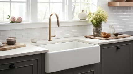Fototapeta premium apron white kitchen sink