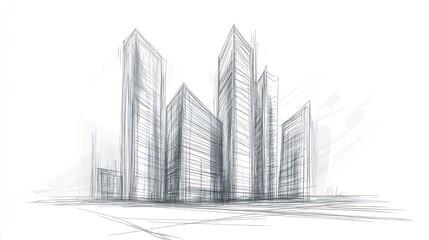Fototapeta premium Architectural Sketch of City Skyline - Urban Design Concept