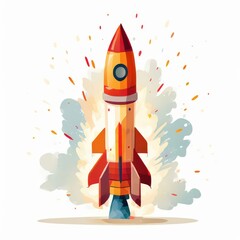 an AI Image Generator, Colorful Rocket Launch With Fiery Explosion