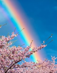 青空に映える桜と虹