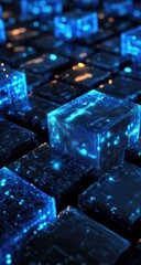 Abstract glowing blue cubes