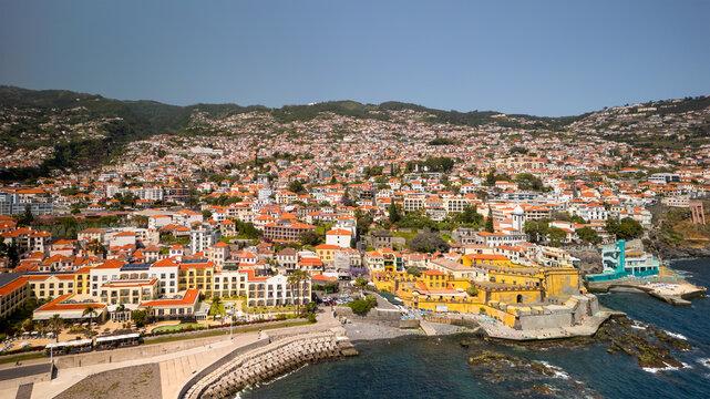 Aerial view of Capital Funchal cityscape, in Madeira Island, Is the sixth largest city in Portugal