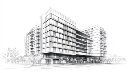 Architectural Drawing of Modern Apartment Building