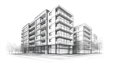 Fototapeta premium Architectural sketch of modern apartment buildings