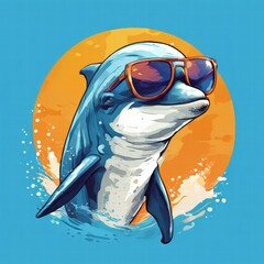 Naklejka premium an AI Image Generator, Playful Dolphin Wearing Sunglasses on a Bright
