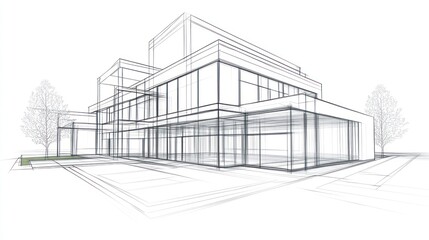 Architectural sketch of modern building exterior