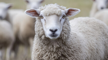 Obraz premium A close-up of a sheep with a soft, woolly coat in a natural setting.