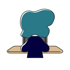 タブレット端末で学習をする生徒（またはビジネスマン）の後ろ姿のベクターイラスト