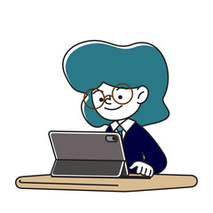 タブレット端末で学習をする笑顔の子供のベクターイラスト