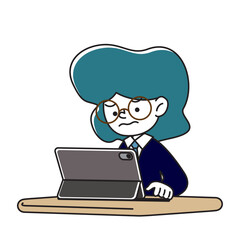 タブレット端末で学習をする子供のベクターイラスト