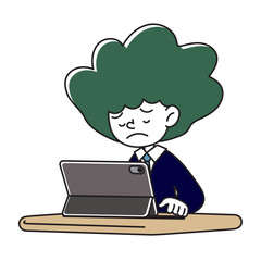 タブレット端末で学習をする子供のベクターイラスト