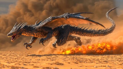 Dragon flying desert firestorm fantasy game