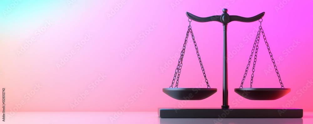 Poster a sleek balance scale against a colorful gradient background, symbolizing justice and equality.