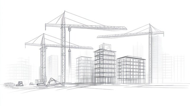 Architectural blueprint of construction site with cranes (1)