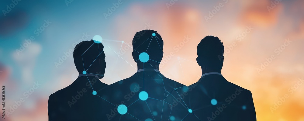 Aufkleber three silhouetted figures stand together, set against a colorful sky, symbolizing connection and col