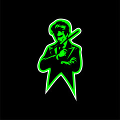 Neon Gangster Silhouette Vector Logo