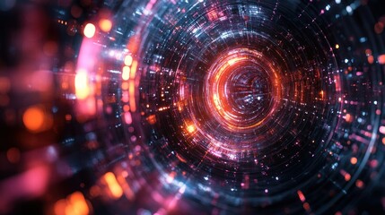 Obraz premium Futuristic tunnel of light and data